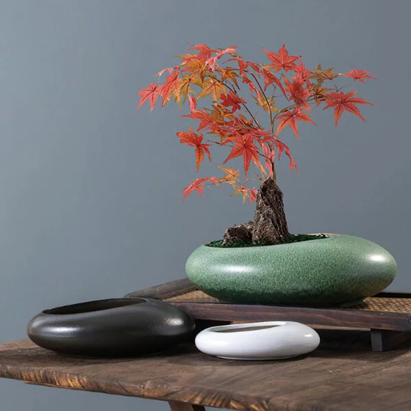 Bonsai Garden Art - กระถางบอนไซดินเผาหยาบ กระถางต้นไม้สีเขียว กระถางไฮโดรโปนิกส์ กระถางสำหรับปลูกแอสพารากัส เฟิร์น ไม้อวบน้ำ